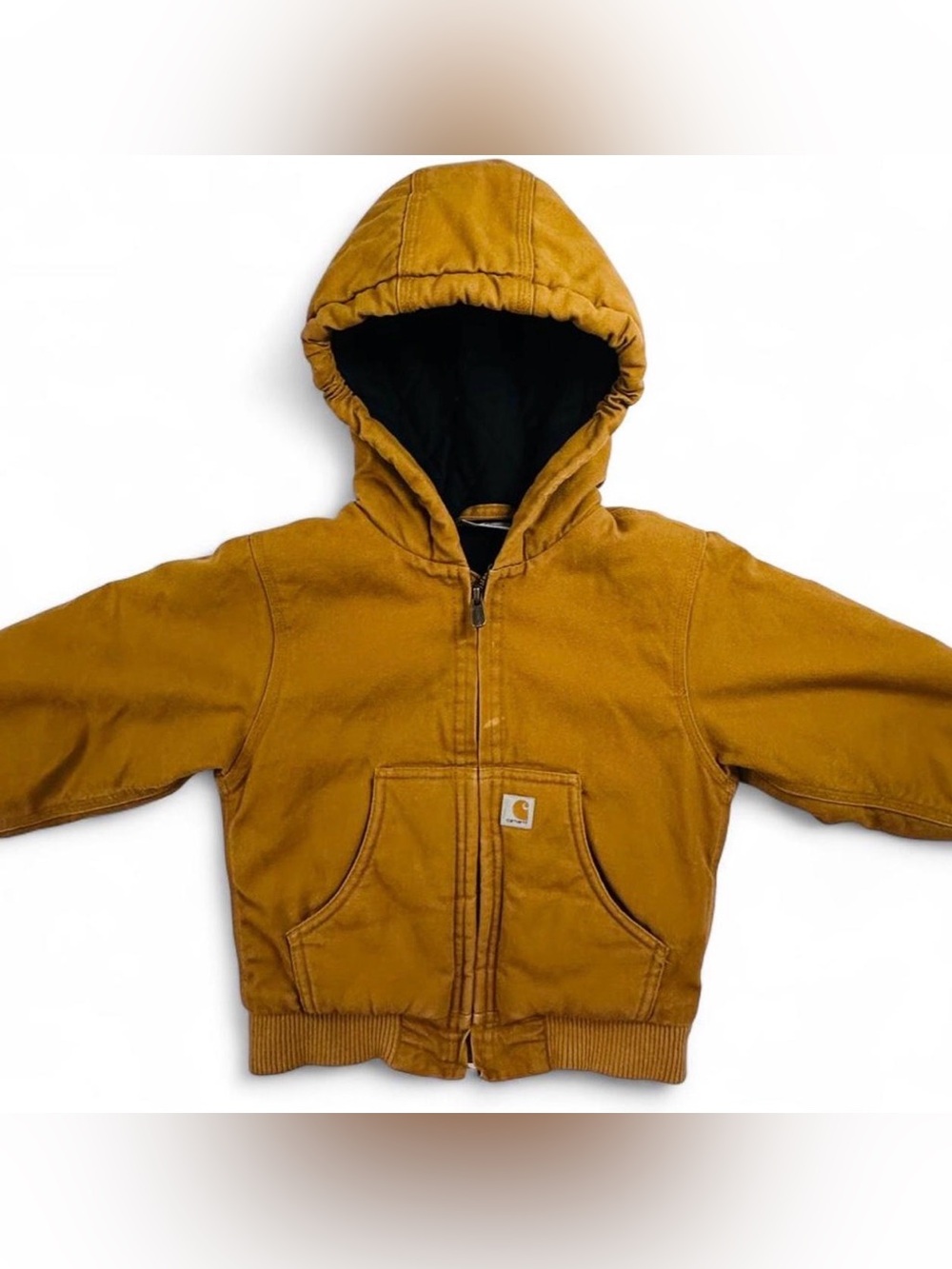 Carhartt Toddler Boys Duck Canvas Hooded Active Jacket Brown Tan Quilted Lining